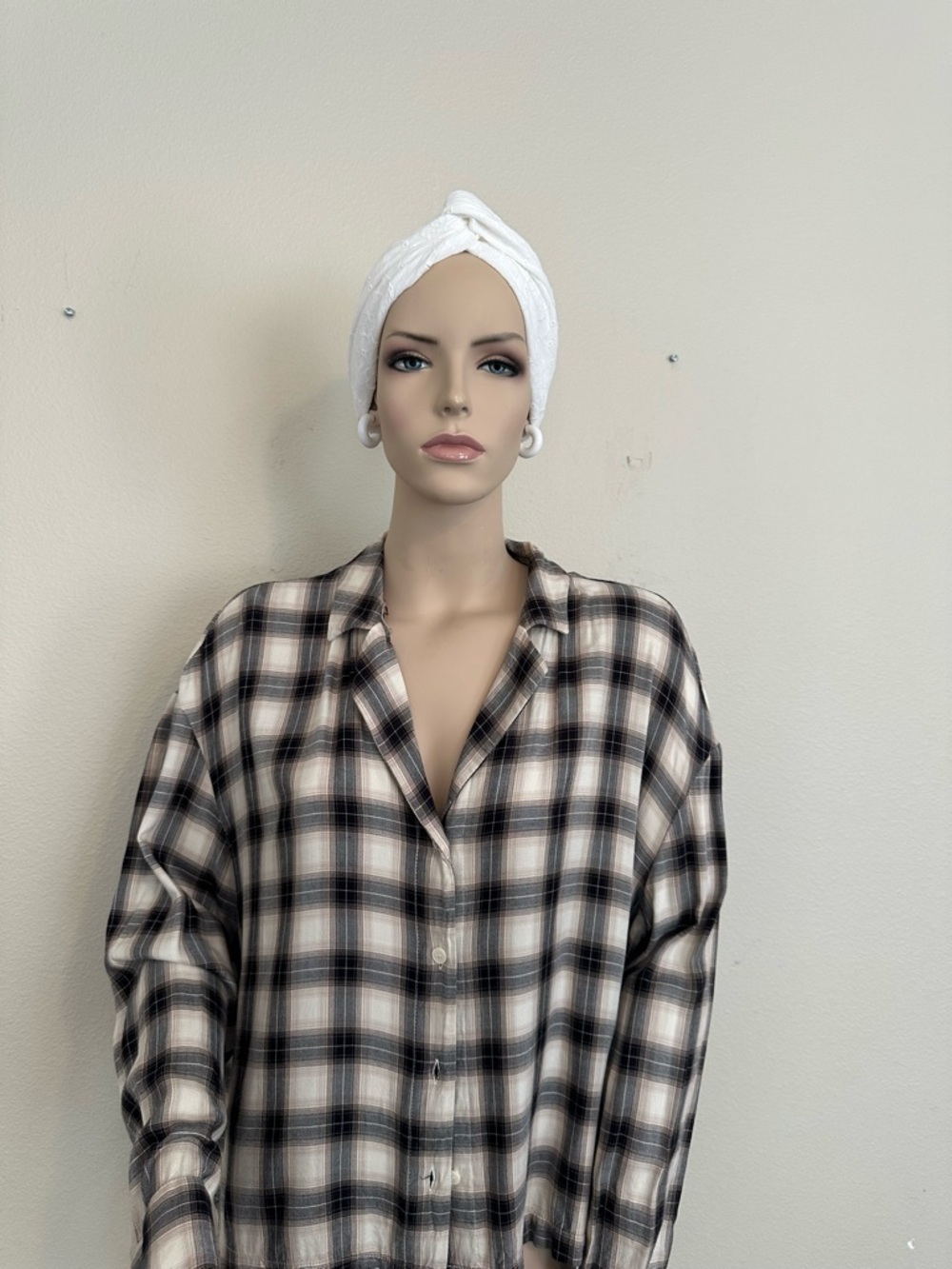 a.n.a Black and Cream Plaid Button-Down Shirt